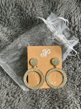 Plunder Design Gold Colored and Rhinestone  Round Drop Earrings